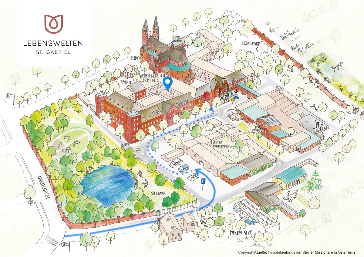 Lageplan der Praxis Wutzl in St. Gabriel Maria Enzersdorf Lageplan der Praxis Wutzl in den Lebenswelten St. Gabriel Maria Enzersdorf